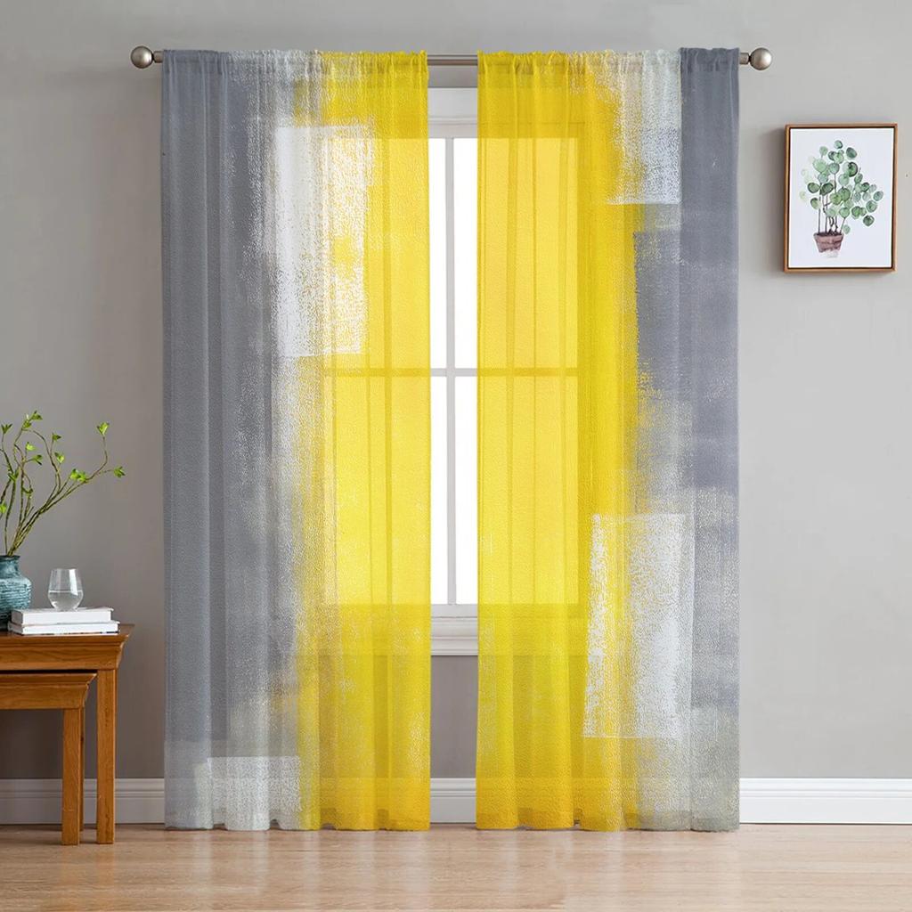 Mosaic Abstract Printed Sheer Curtains for Bedroom Living Room Balcony Summer Home Decor Tulle Window Dressing