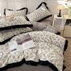 Washed Cotton Ruffle Bedding Set French Hepburn Style Floral Sets