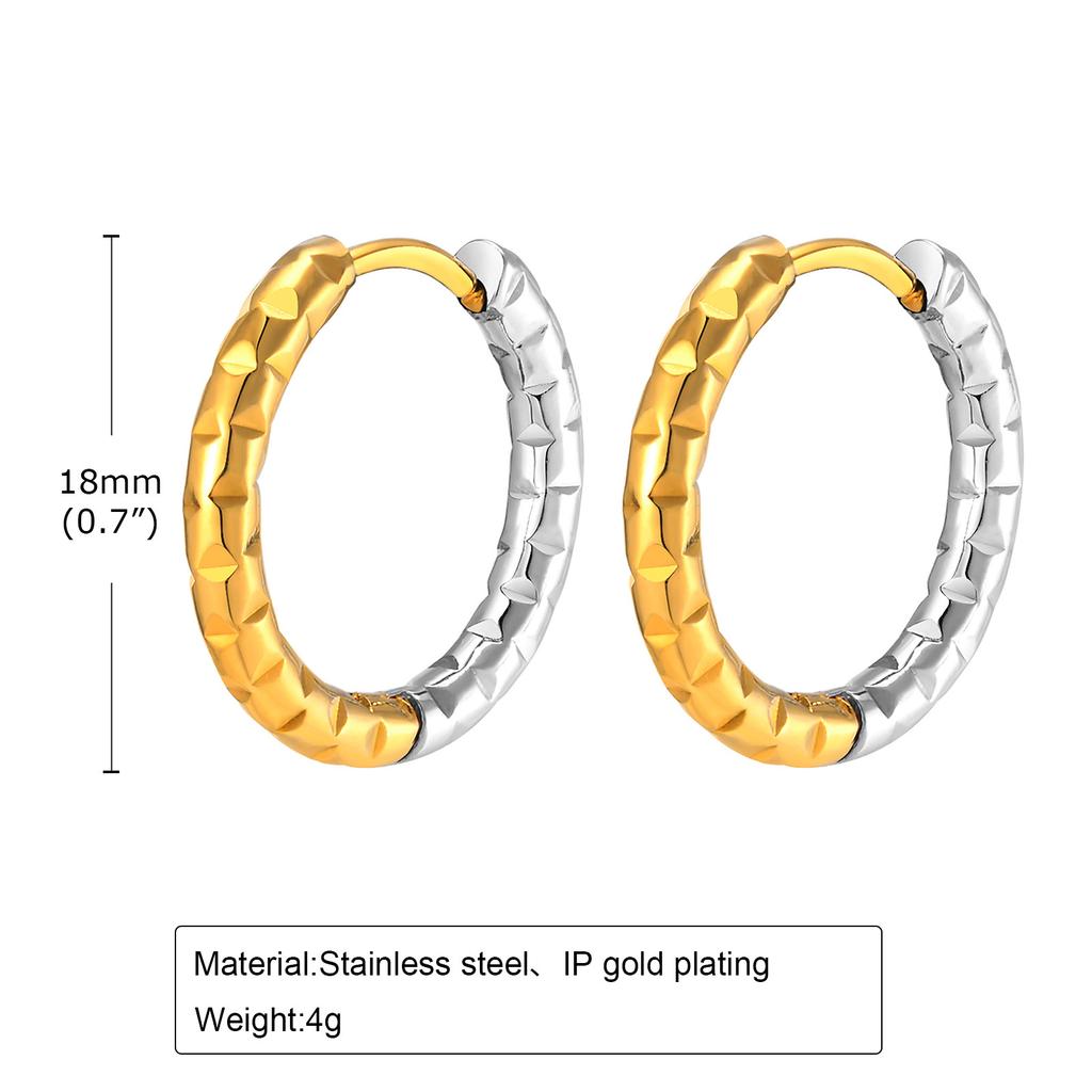 Trendy 2 Tones Minimalist Stainless Steel Hoop Earrings for Women, Gold Color Star Square Heart Huggies Ear Jewelry Accessory