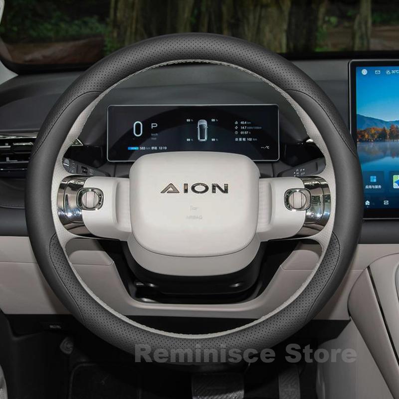 Leather Car Steering Wheel Cover for GAC AION i60 AION V 2024 2025 2026 Anti slip Auto Steering Wheel GAC AION i60 Accessories Round-black