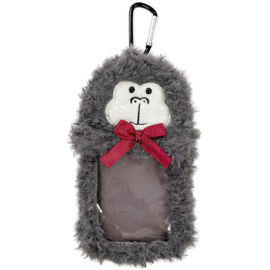 Tino Pass Fluffy Animal Plush with for Commuting To School or IC Card Gorilla Design [Stream] Case, Reel, Carabiner, Keychain, Work, Case, (TY041-I)