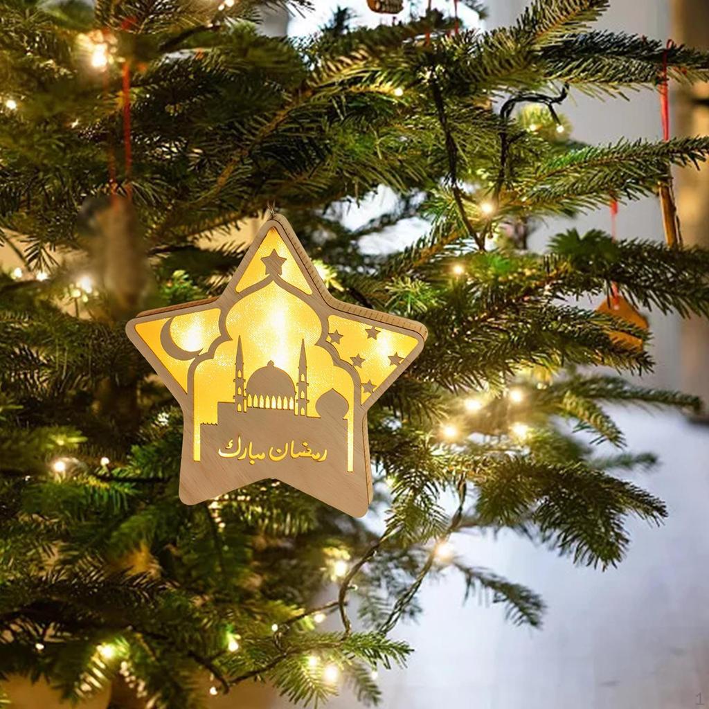Wood Eid AL Adha Lights Decoration Pendant Lamp Night Light Islamic Muslim Style Islam Hanging