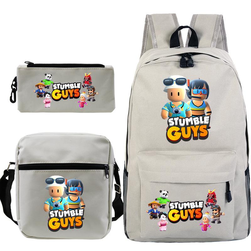 New Stumble Guys Game Merchandise Printed Student Backpack Three-piece Set Boys and Girls School Bag Set