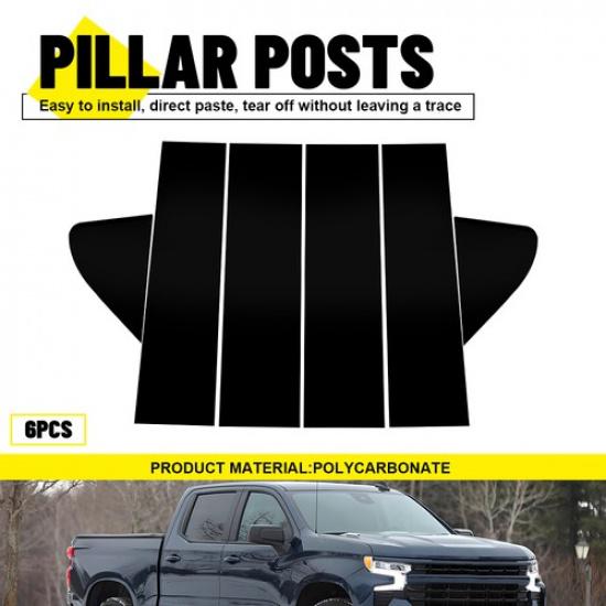 6x Black Pillar Posts Window Moldings Trim For Chevy Silverado 1500 2500 I