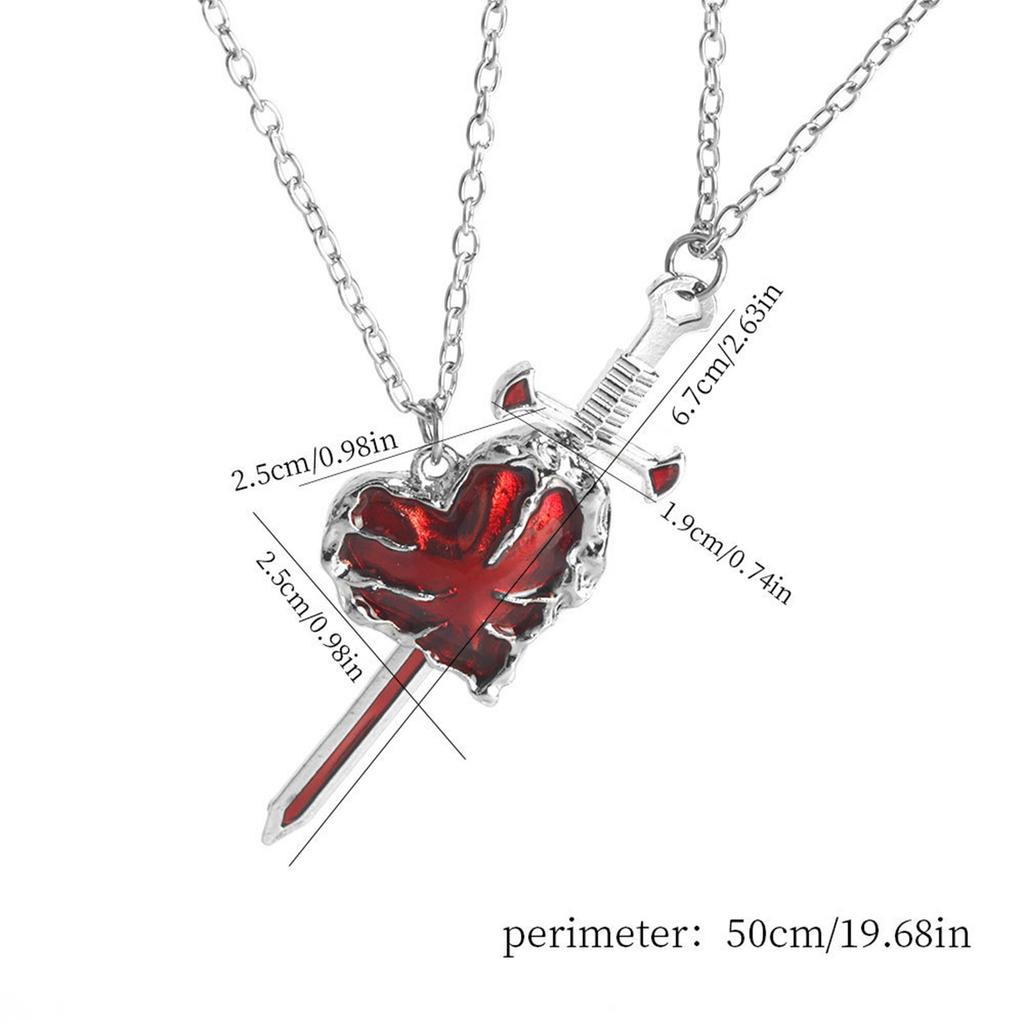 Alloy Swords Heart Pendant Necklace for Couples Stylish Collarbone Chain Gift for Special Occasions and Daily Wear
