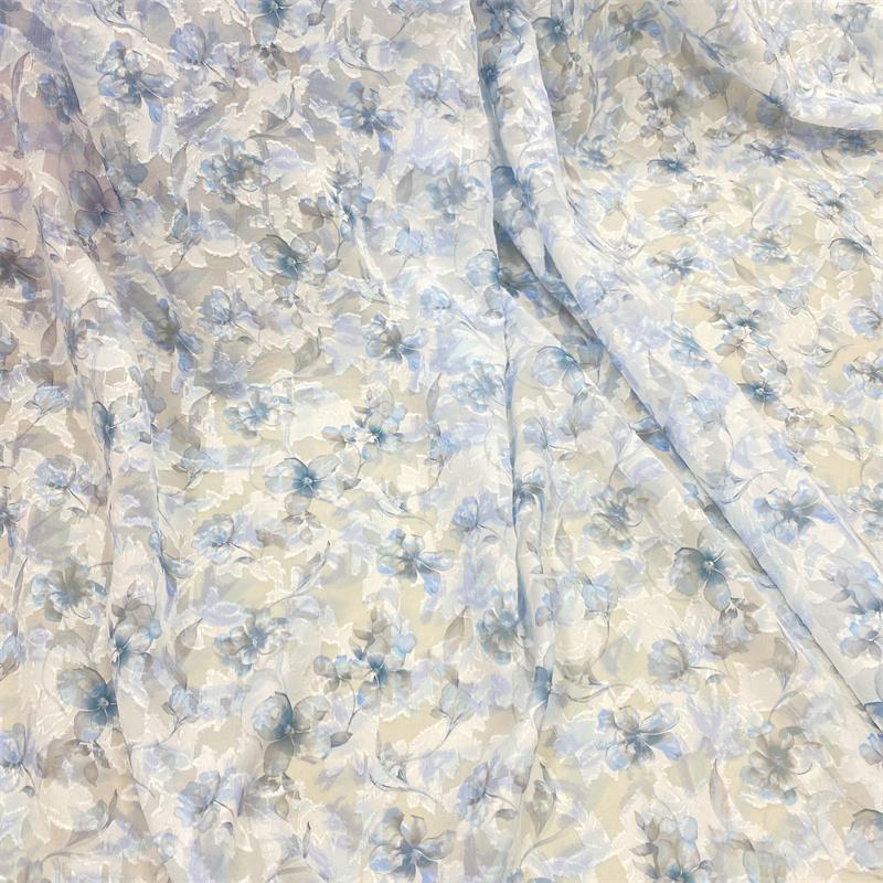Nowa Tkanina Szyfonowa Miękka Półprzezroczysta Lekka Oddychająca Styl Chiński Żakard Kwiatowy na Sukienki DIY Koszule Przeciwsłoneczne