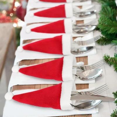 10pcs Tableware Holder Bag Christmas Hat Christmas Decorations Kitchen Accessories Home 2023 Christmas Ornaments Santa Claus Cutlery Bag Party Decor