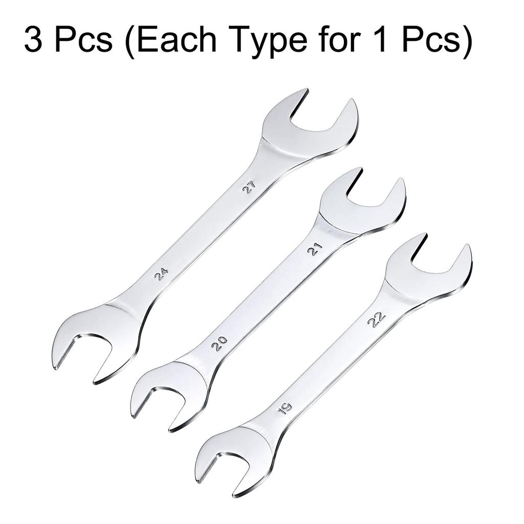 uxcell Double Thin Wrench Metric Small Flat Head Mirror for Auto Repair and Furniture Assembly 3-Piece Open-End Set, 19x22/20x21/24x27mm, Ultra-Thin,