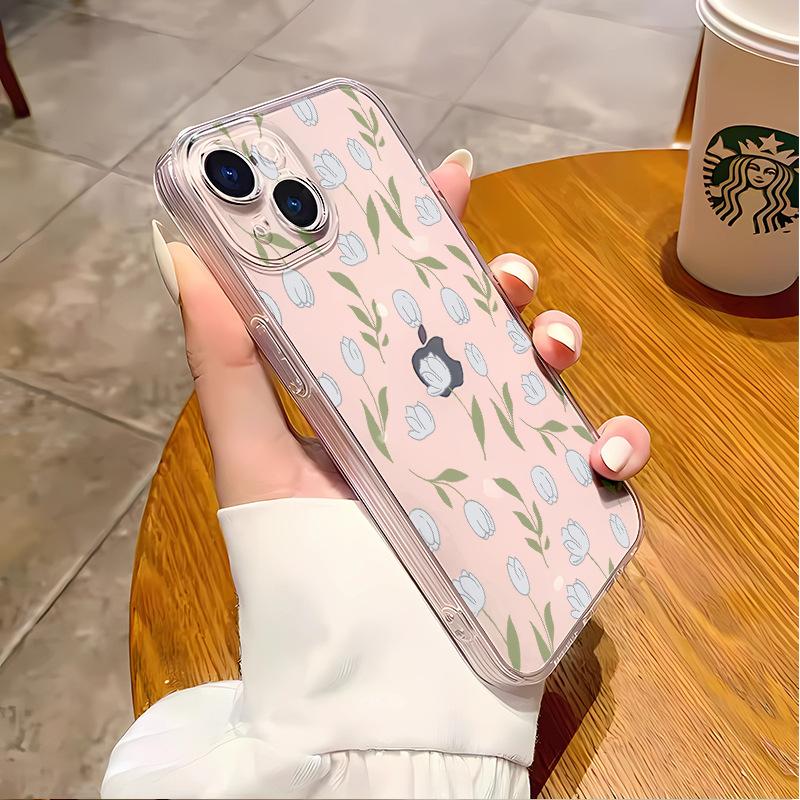 Simple ins wind tulip suitable for 17/16pro apple 15pm mobile phone case iphone13 transparent soft case 14p