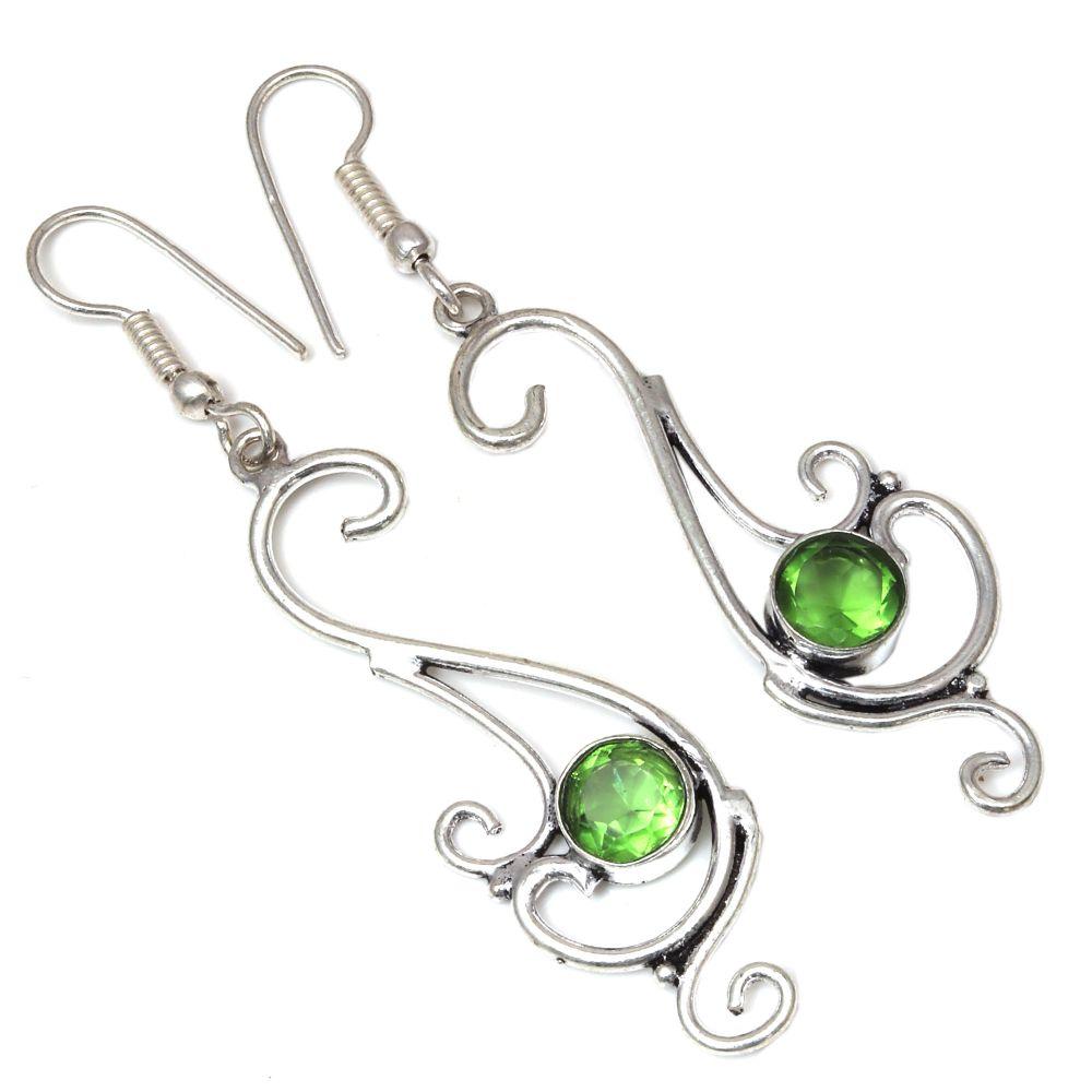 

Серебряные серьги ручной работы с кварцевым драгоценным камнем перидот 1,5