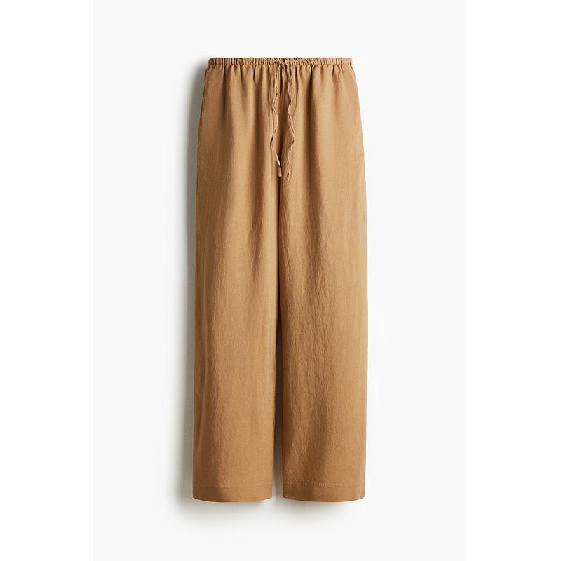 

HM 2025 Summer New Arrival Women s Clothing Casual Linen Blend Straight-Leg Trousers 1259076 Deep beige 175/100