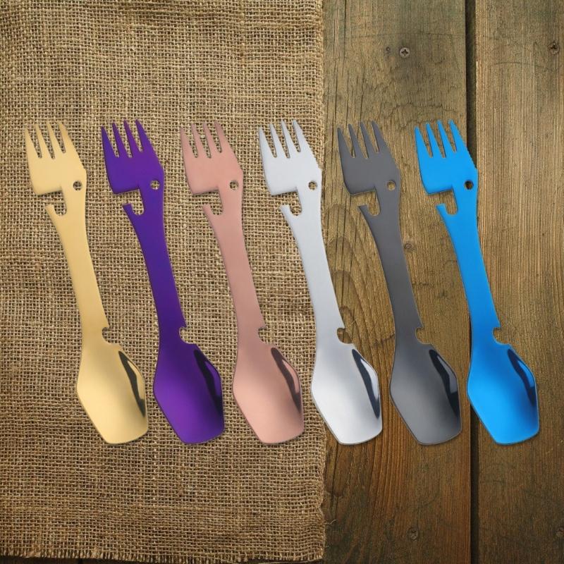 4in-1 Utility Stainless Spork Spoon Bottles Opener Fork Camping Utensils Multifunctional Outdoor Fork Spoon Tableware