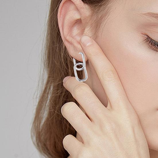 1 Pair Women Earrings Paper Clip Shape Geometric Polished Copper Pure Color Hollow Out Daily Commute Ear Jewelry Short Hanging Earrings