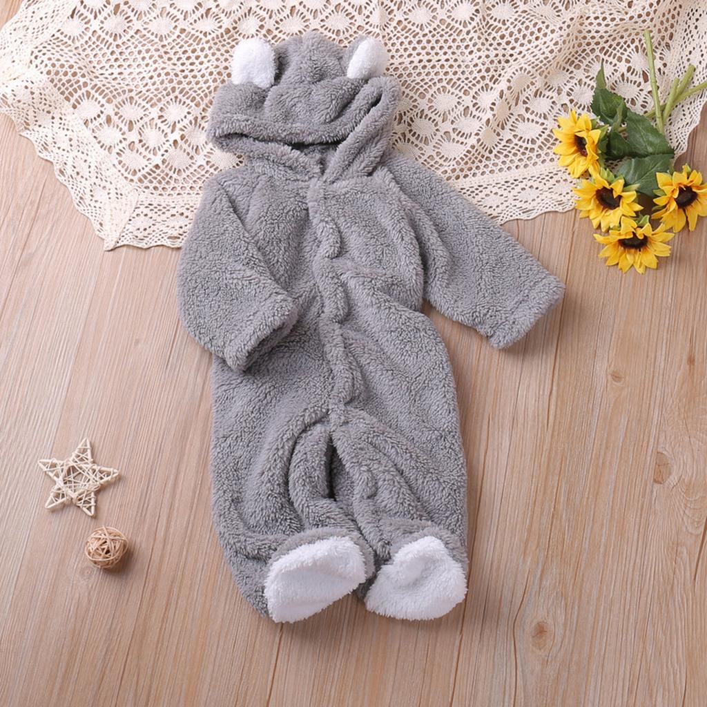 Kids' Coral Fleece Romper - Color Hooded Onesie