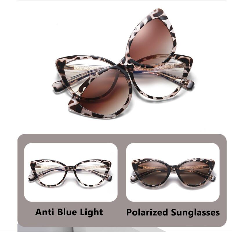 Luxury Magnetic Myopia Eyeglasses Female 2 In 1 Optical Magnetic Sunglasses Stylish Clip On Driving Eyeglasses -2 -3