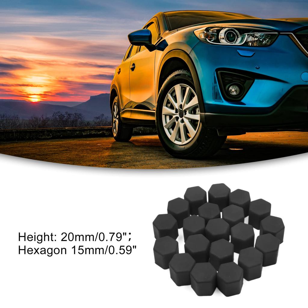 ACROPIX Auto Radmuttern 15mm Lug Nabenabdeckung Schrauben Staubkappe Schwarz 20 Stück