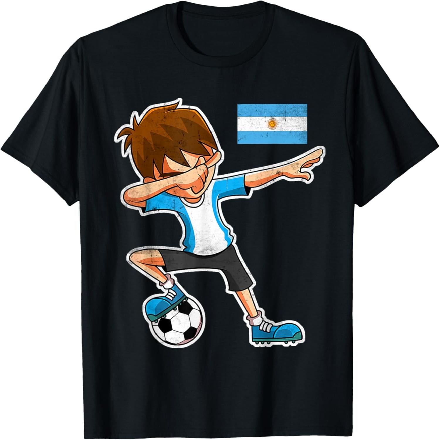 Dabbing Soccer Argentina Tee Funny, Dab Kids Boys Vintage T-Shirt S