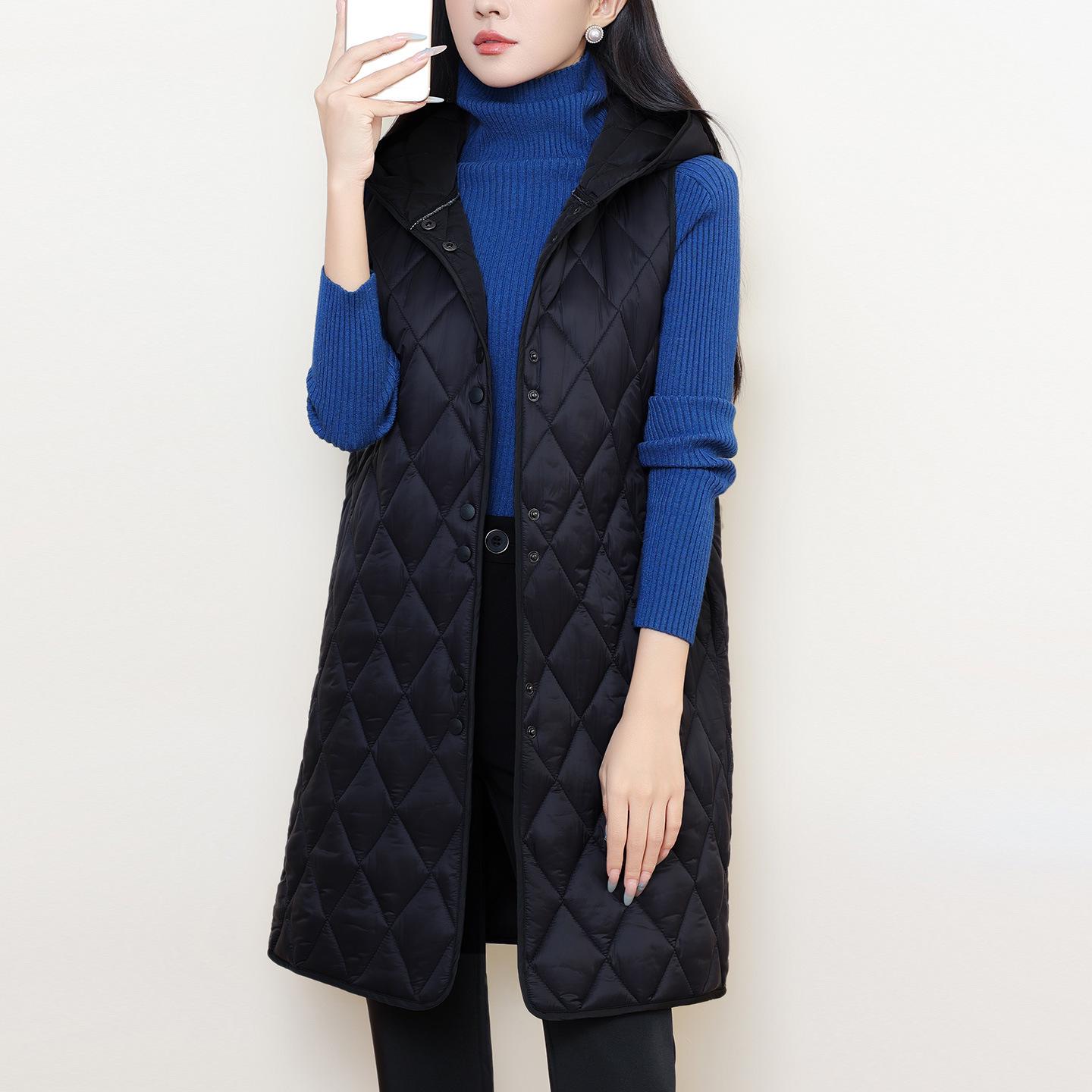 

Очень большой женский стеганый жилет с капюшоном, средней длины, свободного кроя, Осень/Зима 200 Цзинь. XL чёрный