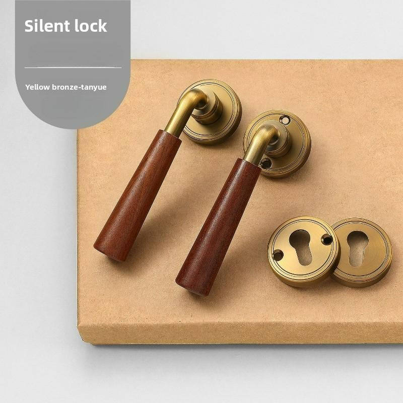 Middle Ancient Style Indoor Door, Walnut Wood Grain Bedroom Door Handle, Door Lock, Room Use, Silent Split Handle Lock