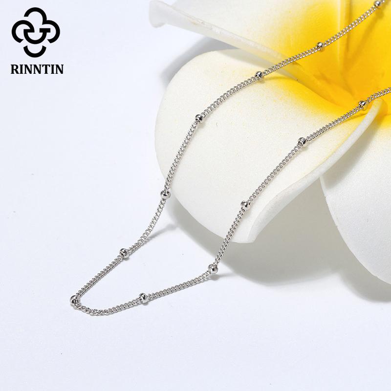 Rinntin 100% 925 Silver Side Chain with Small Ball Bead Necklace Simple Women's Neck Chain Jewelry for Pendant SC22