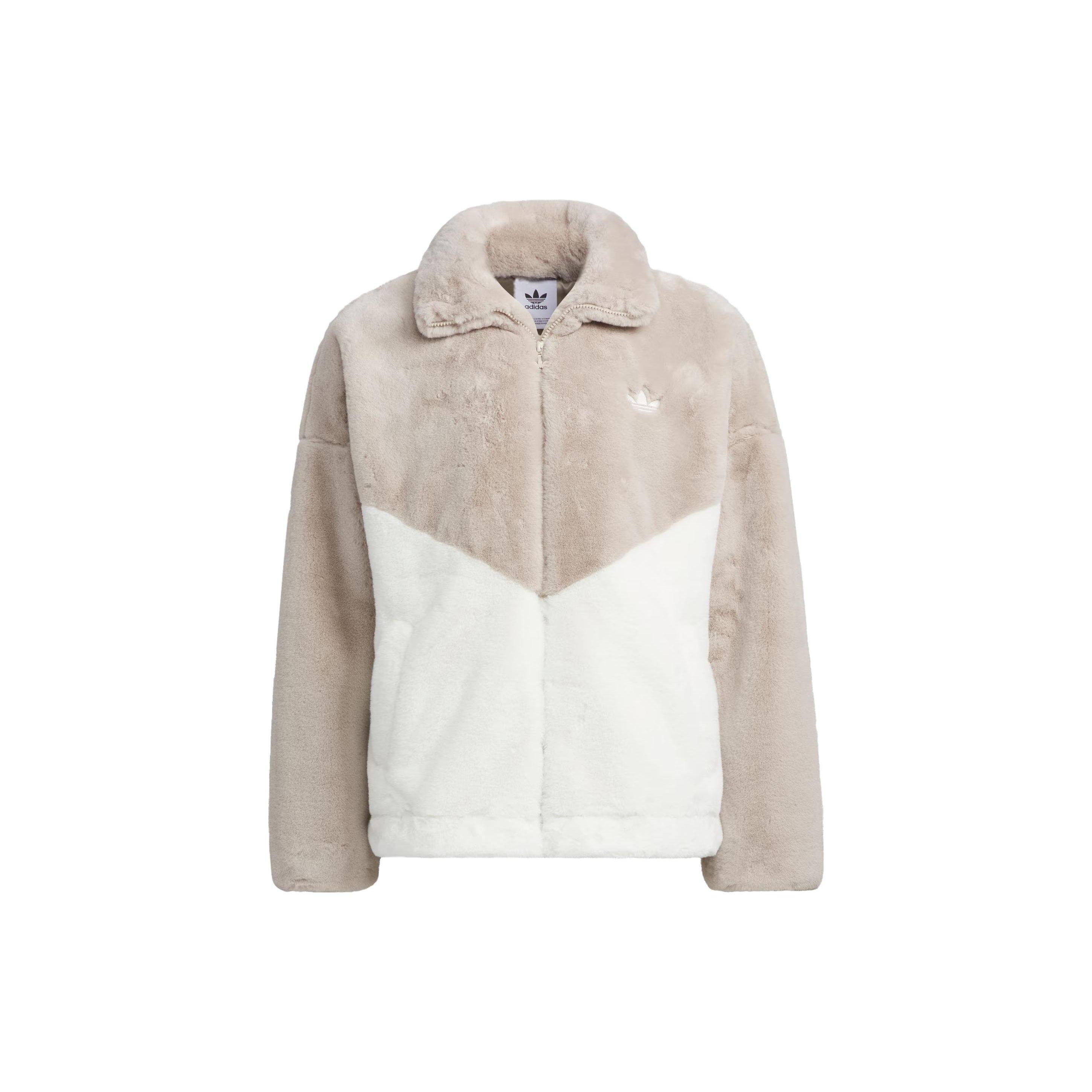 Adidas Originals Color Block Faux Fur Jacket Beige White IN0982 L