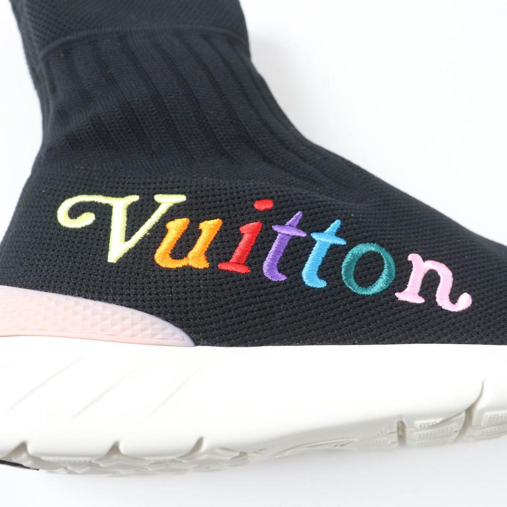 Great LOUIS VUITTON Sneakers Logo Socks Black Women 37.5 Used