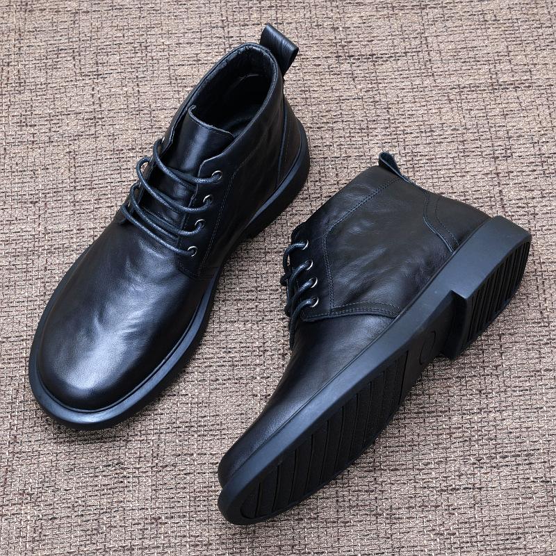 Leather shoes men s autumn lace up men s boots thick soled soft leather casual mid top winter suede boots 36