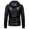 Spring and Autumn Winter Plus Size Men's Zipper Medium Long Hooded Plus Thin Velvet Comfortable PU Jacket Casual Leather Jacket Outerwear