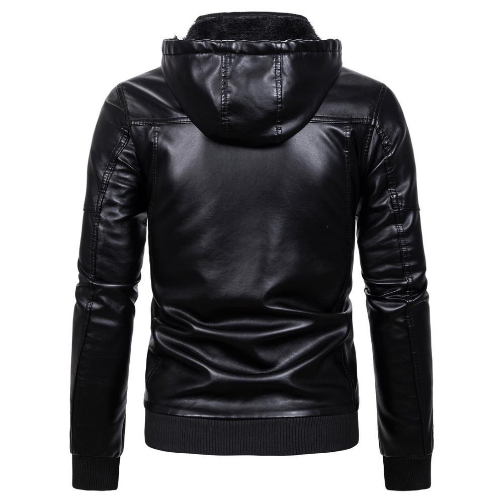Spring and Autumn Winter Plus Size Men's Zipper Medium Long Hooded Plus Thin Velvet Comfortable PU Jacket Casual Leather Jacket Outerwear