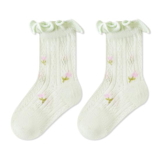 1 Pair Baby Cotton Mesh Ruffle Socks Thin Summer Crew Socks for Newborns Girls Breathable Seamless Soft Kids Socks for Infant & Toddler