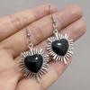 Gothic Romantic Handicrafts Silver Color-edged Red Black Sacred Heart Dangle Earrings Necklace for Women Halloween Party Jewelry