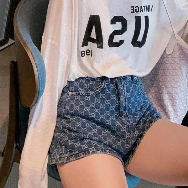 High-Waisted Vintage Denim Shorts Women's Loose-Fit Straight-Leg Wide-Leg Cotton Pants Trendy Spring Summer