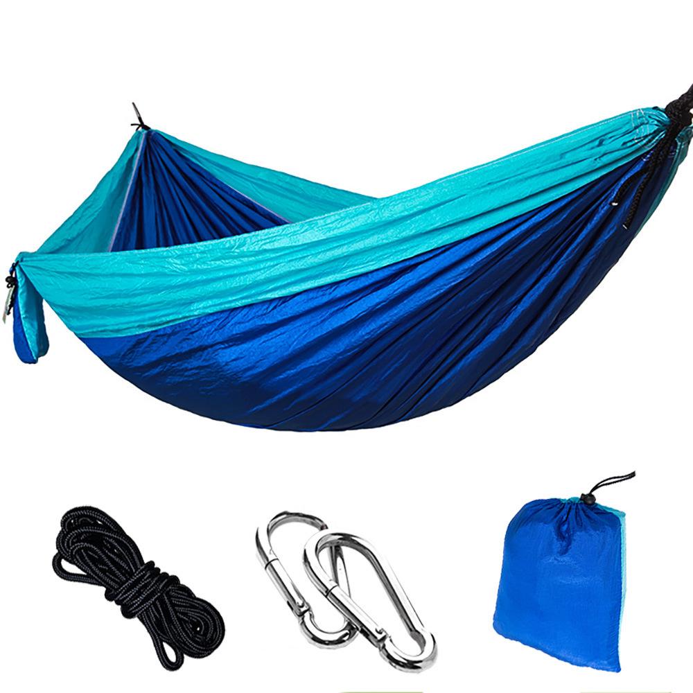 Ultralight 210T Nylon Color-Blocked Outdoor Hammock - Breathable & Double Strap Rope for Camping