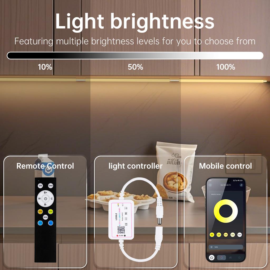 Wireless Bluetooth CCT LED Light Bar 24V 2700K-6500K Dimmable Aluminium Lamp Tube For Workbench Kitchen Under Cabinet Counter