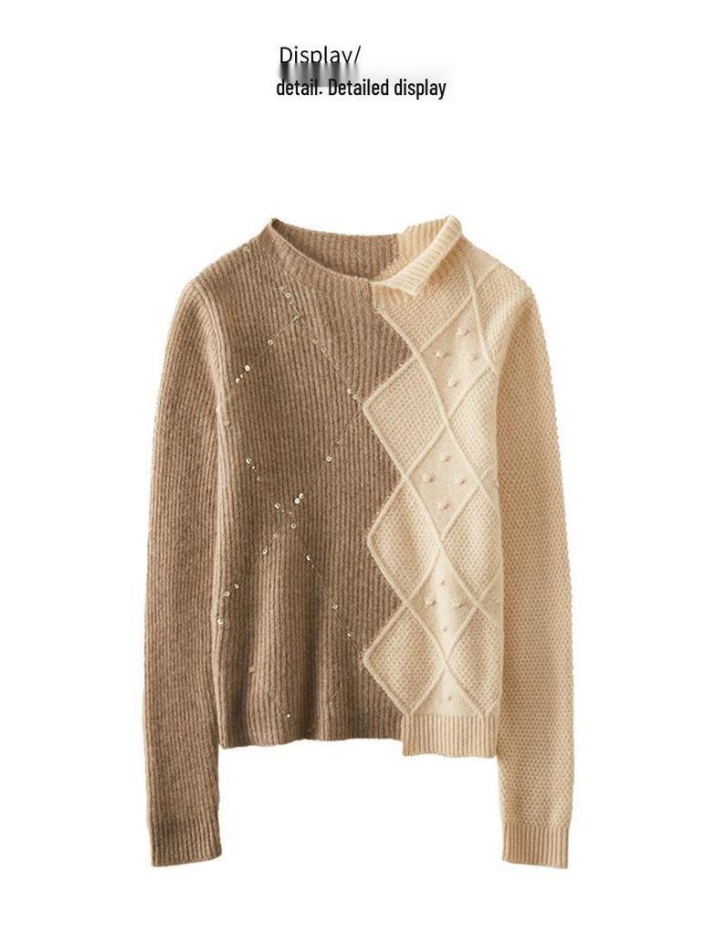 Thick Cashmere Half-High Collar Irregular Knit Loose Sweater