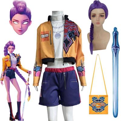 Kpop Cazadores de Demonios Rumi Disfraz Cosplay Peluca Traje de Batalla de Cuero Negro Abrigo Pantalones Cinturón Guantes Fiesta de Halloween para Mujeres Adultas Compra barata en