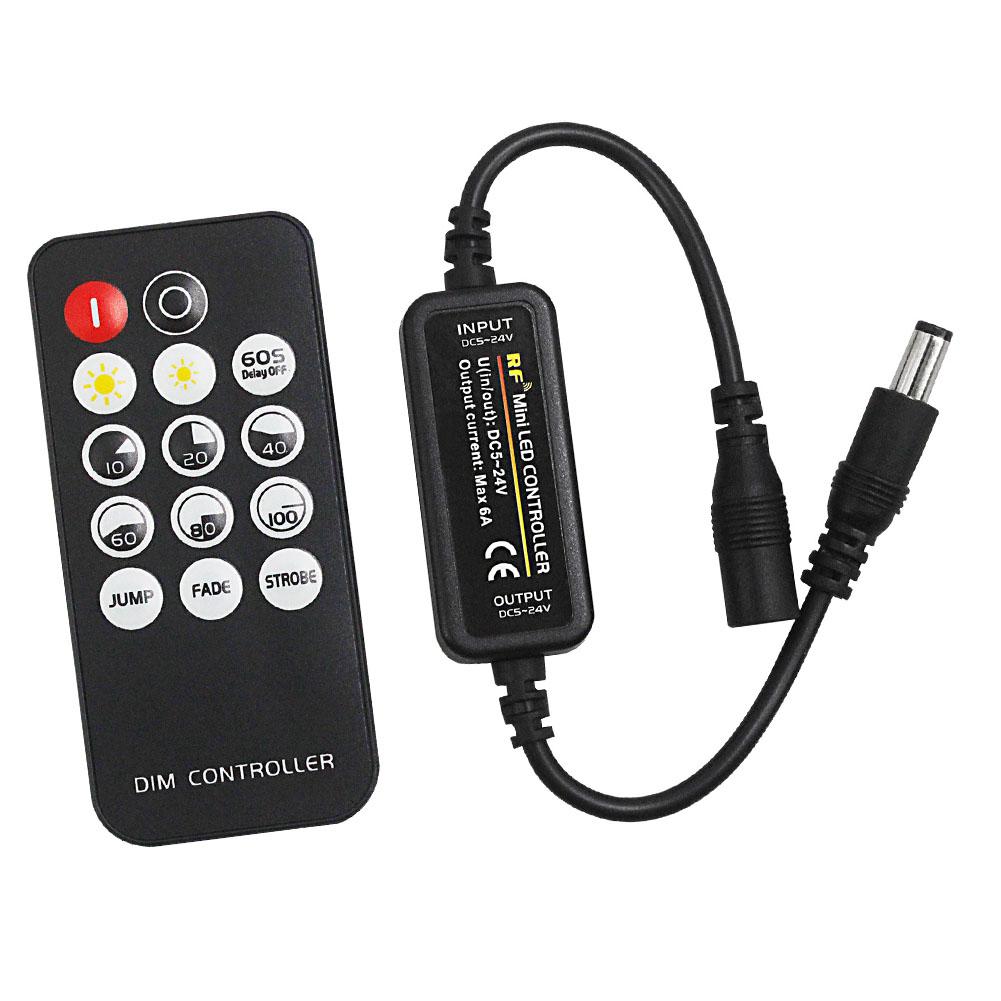 RF LED Strip Dimmer Controller 10-Level Brightness Dynamic Modes DC 5-24V Long Range Remote For SMD 5050 2835 COB Lights