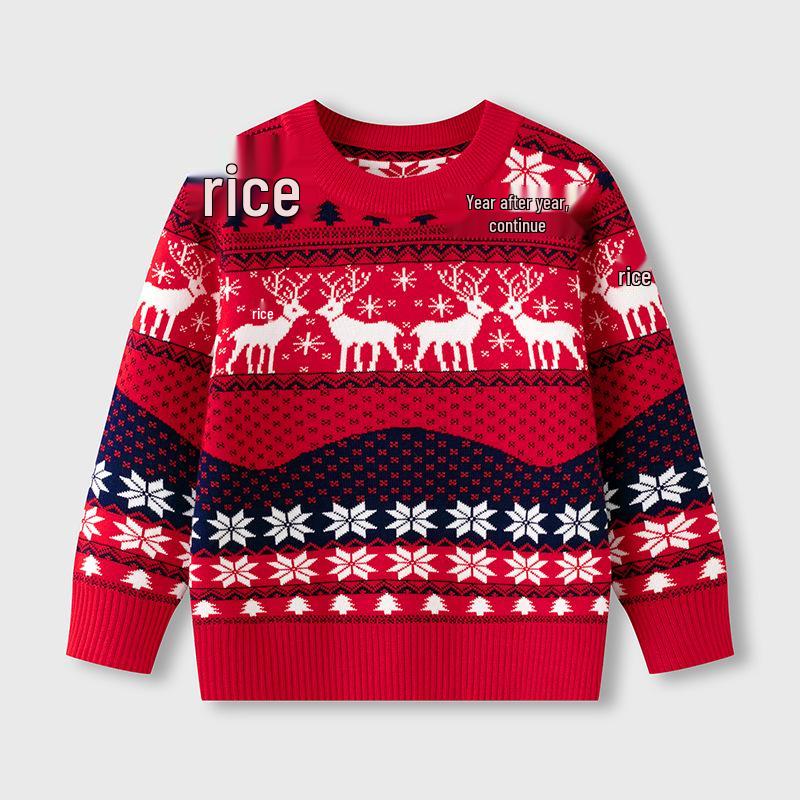 2025 Red European-American Christmas Family Knit Sweater - Parent-Child Pullover for Autumn/Winter Child-3Y (90cm) красный