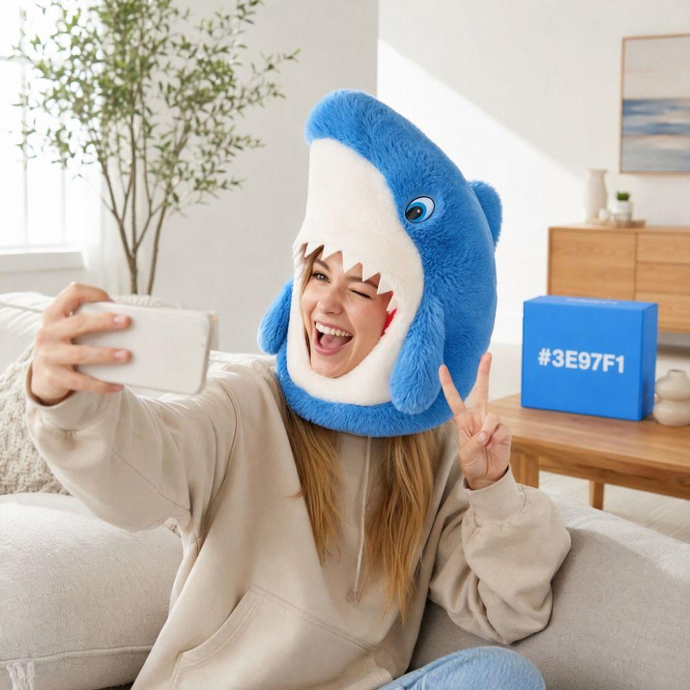 Creative Shark Head Cover Cartoon Halloween Headgear Gift Plush Animal Cap Carnivals