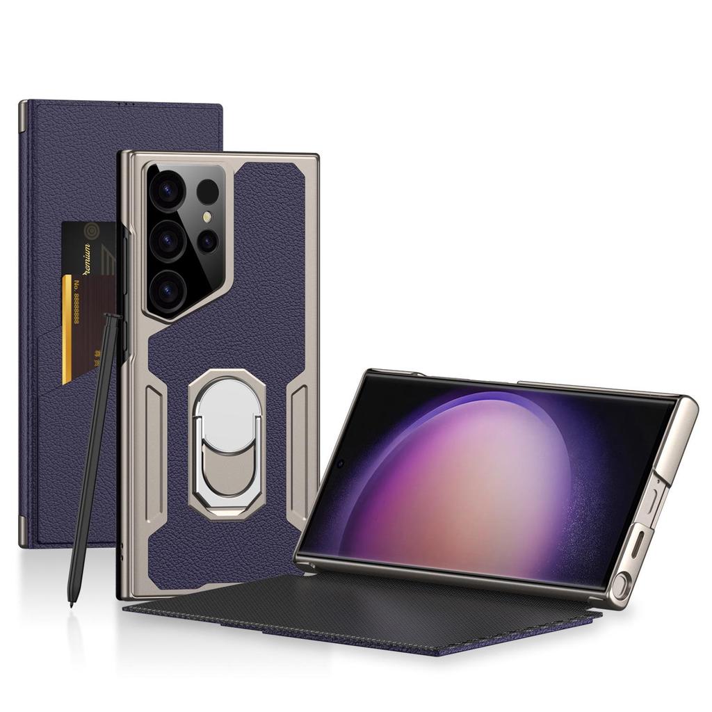 Samsung S23 Ultra Stylish Business Flip Leather Case with Armor Bracket and Full Coverage Protection