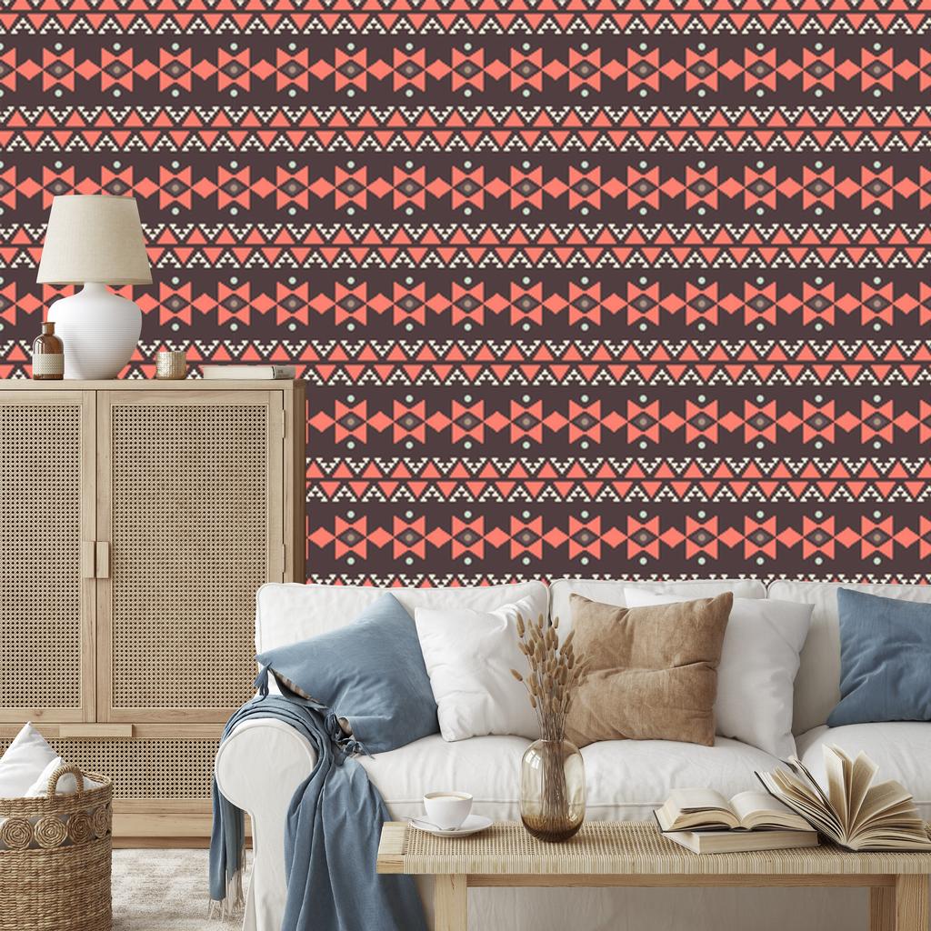 Wallpaper Ethnic Pattern Red and Burgundy 50x1000