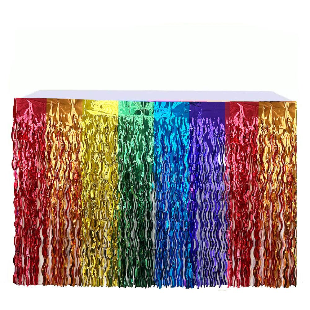 Rainbow Silk Table Skirt: Colorful Birthday, Wedding, and Holiday Party Decoration