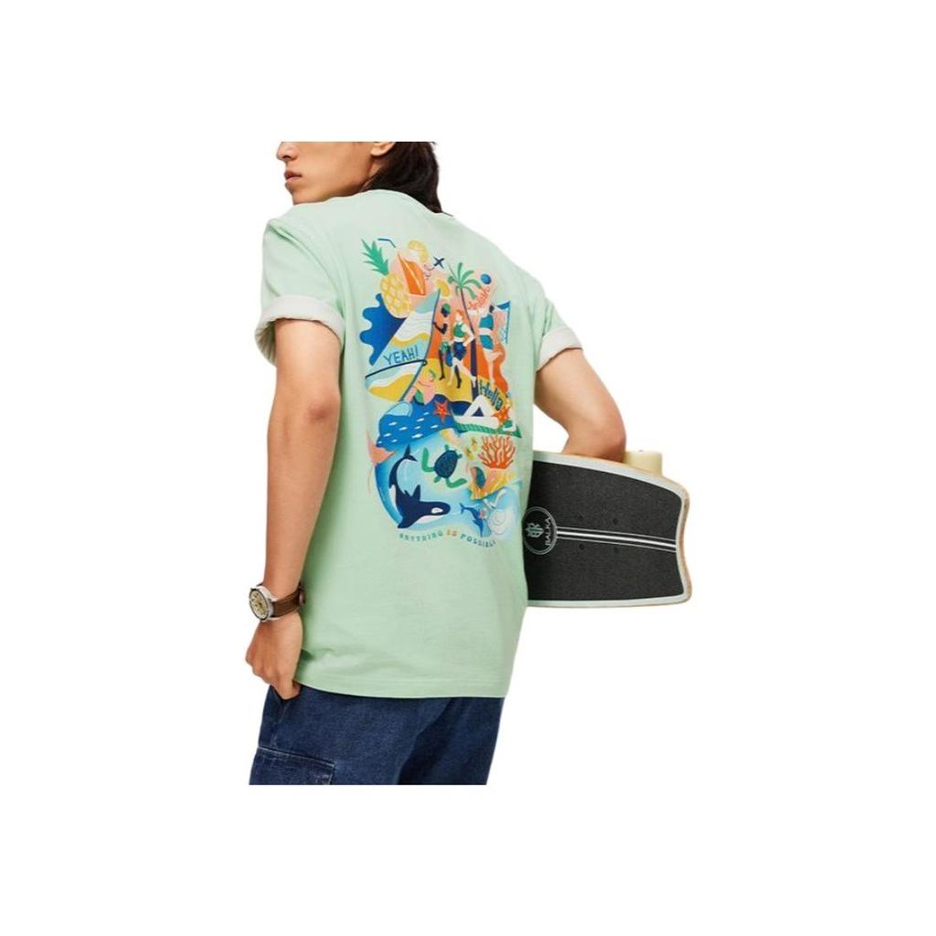 Li-Ning Comfortable Printed Round Neck Pullover Short Sleeve T-Shirt Men Tops Cool-Green AHSU307-1