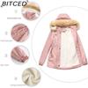 BITCED Autumn/Winter Women's Thickened Shearling-Lined Cotton Coat Loose-Fit Cotton Jacket with Detachable Hood and Fleece Lining