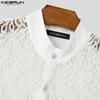 INCERUN Men Short Sleeve Front Lace See Through Sheer Tops Summer T-shirts