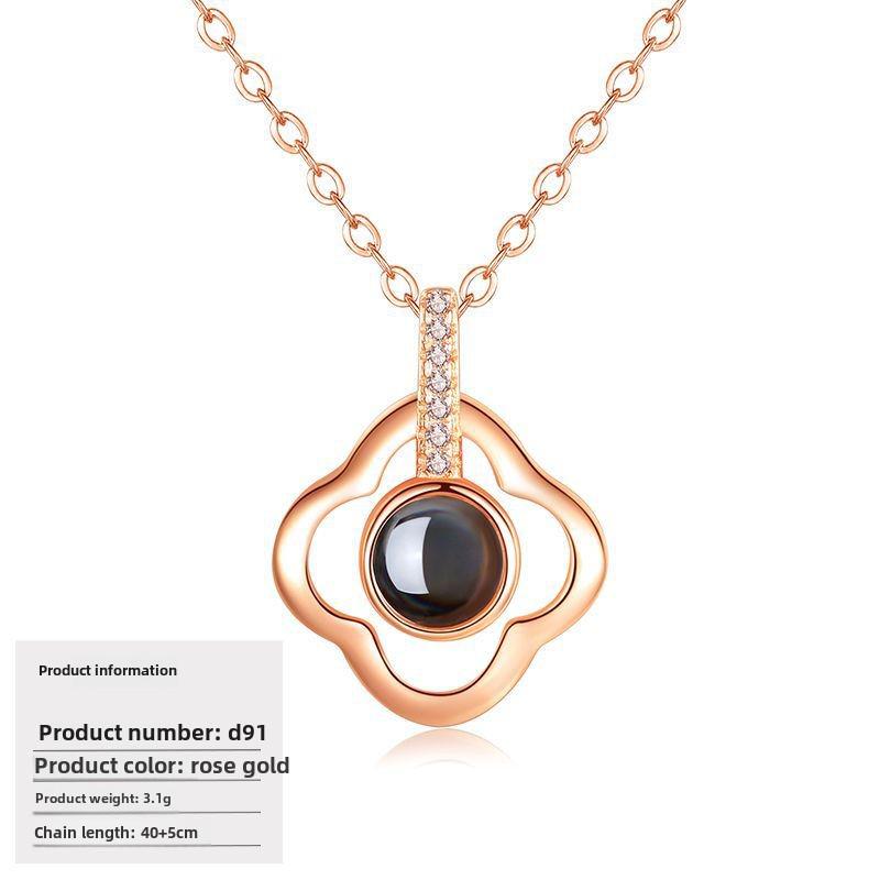 S925 Silver Peach Heart Projection Necklace 'I Love You' in 100 Languages