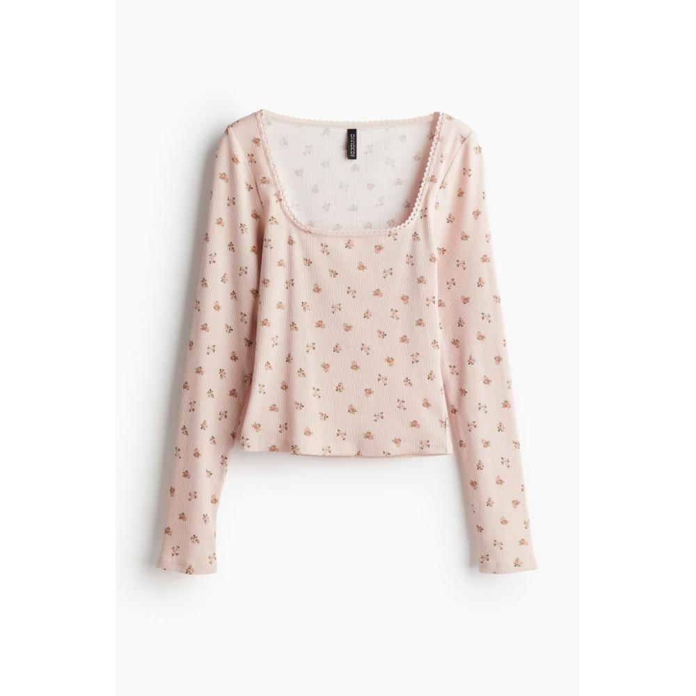 

Хлопковый топ с отделкой пико HM светло-розового цвета с цветочным узором