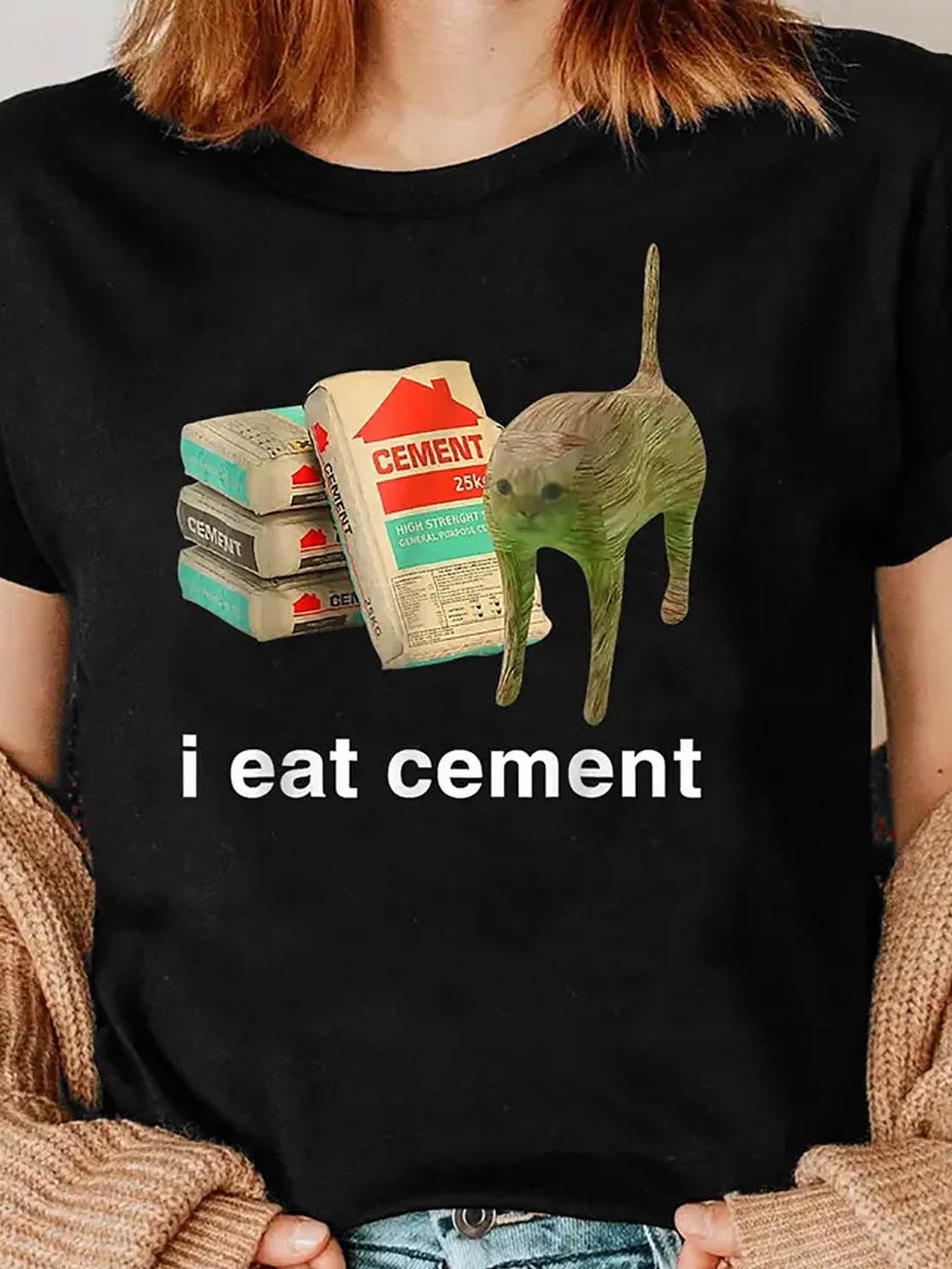 Funny Cat Cement Bag Graphic T-shirt XL