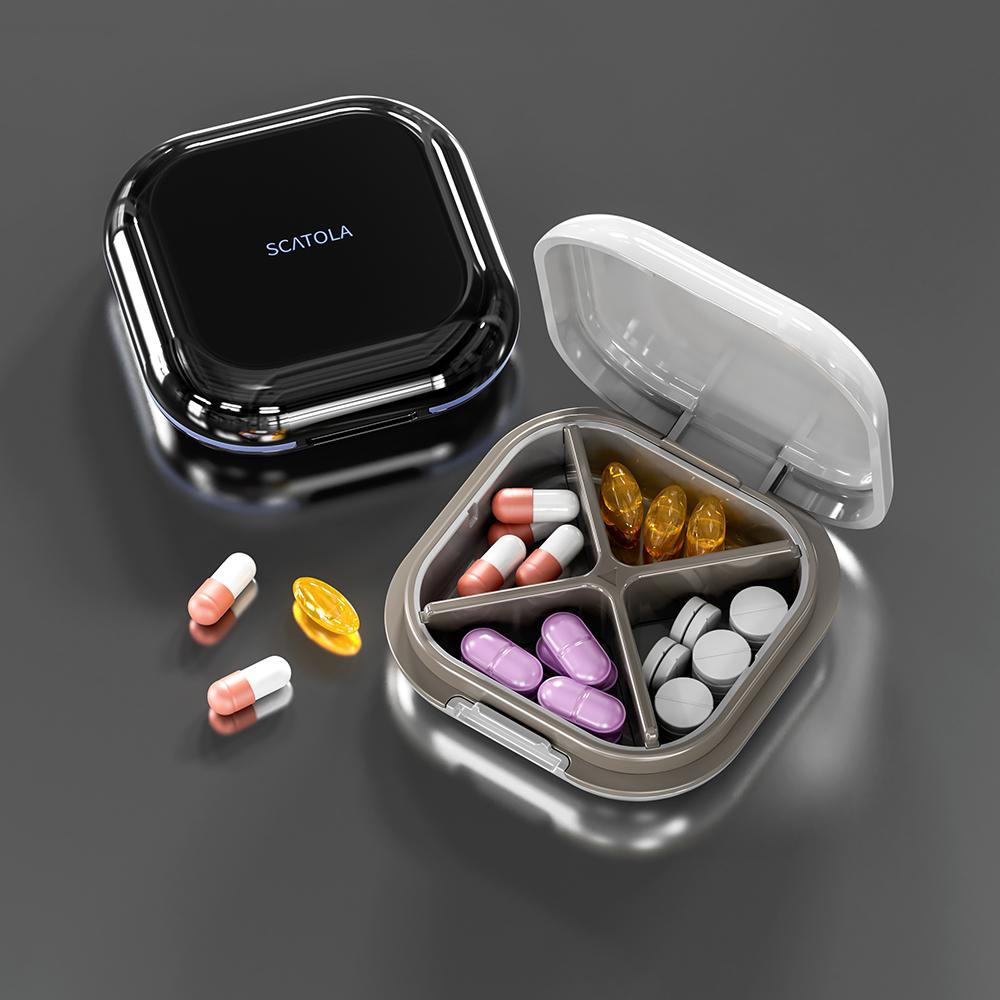 1 Pezzo Scatola Portapillole a 4 Scomparti Scatola Portapillole da Viaggio Leggera Custodia Portapillole Medicine PillBox Organizzatore Medicine Custodia Medicine