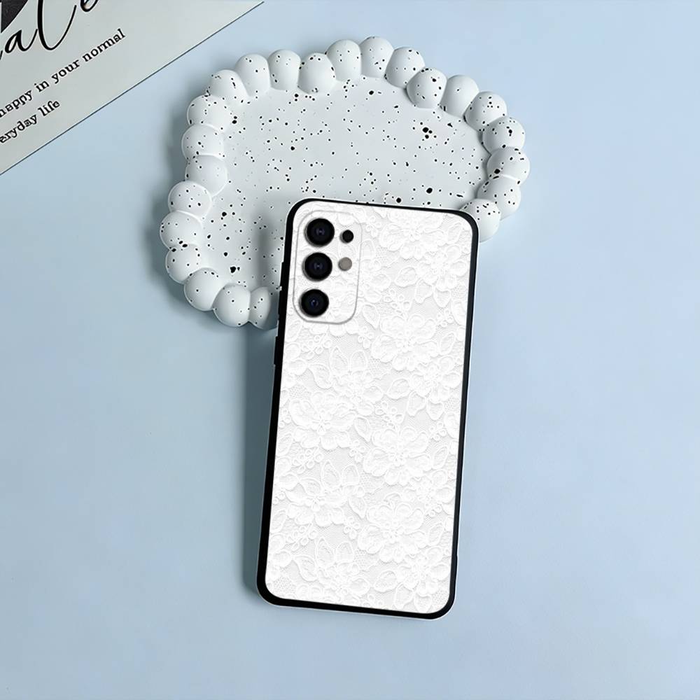 L-Lace Print Pattern Phone Case For Samsung S25,S24,S21,S22,S23,S30,Ultra,S20,Plus,Fe,Lite,Black Soft Silicone